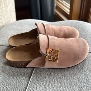 Tory Burch Pink Mules with Gold Accent